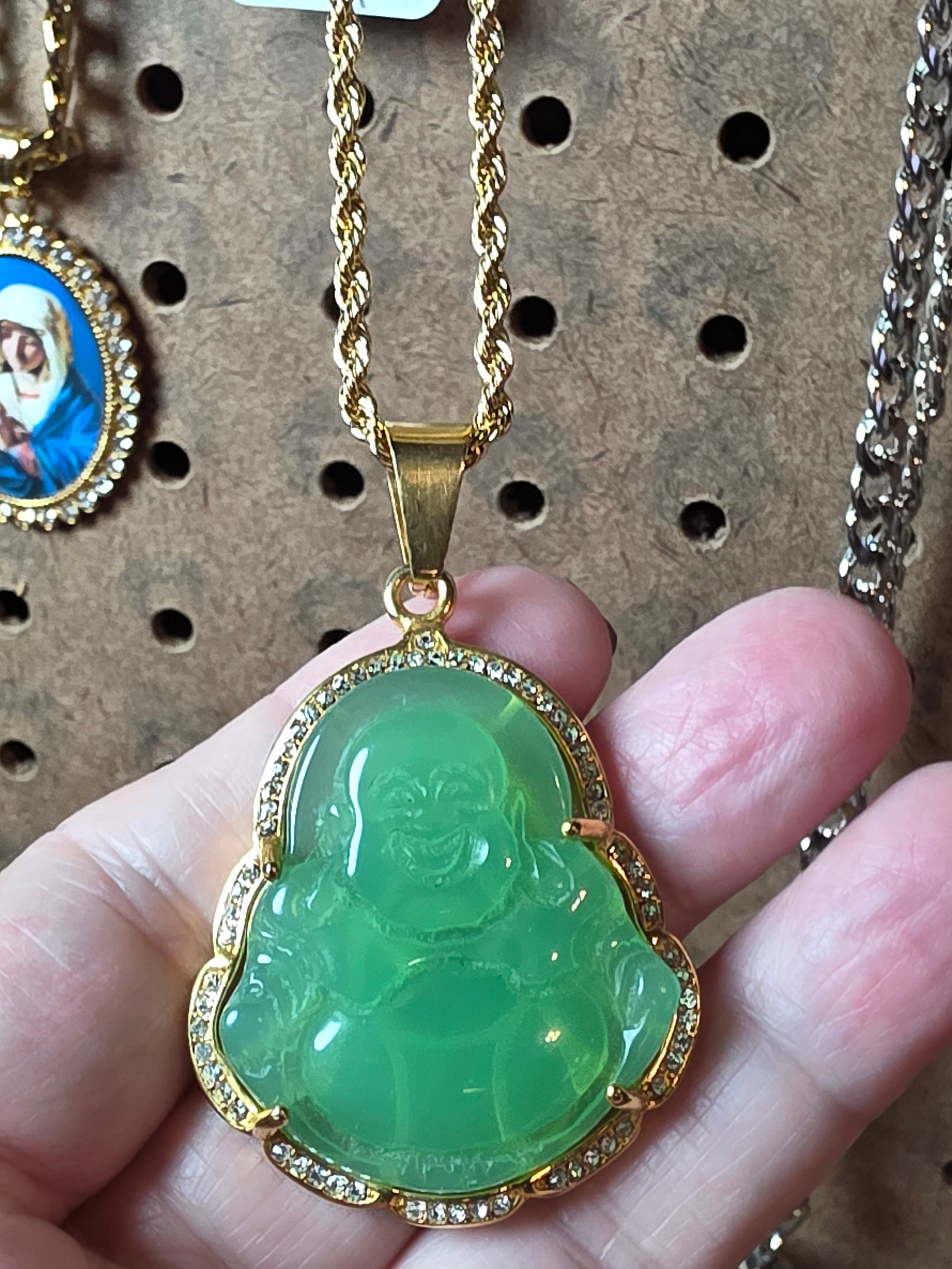 Stainless Steel Buddha Pendant with Gold Plated Chain