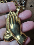 Stainless Steel Praying Hands with Gold Plated Chain