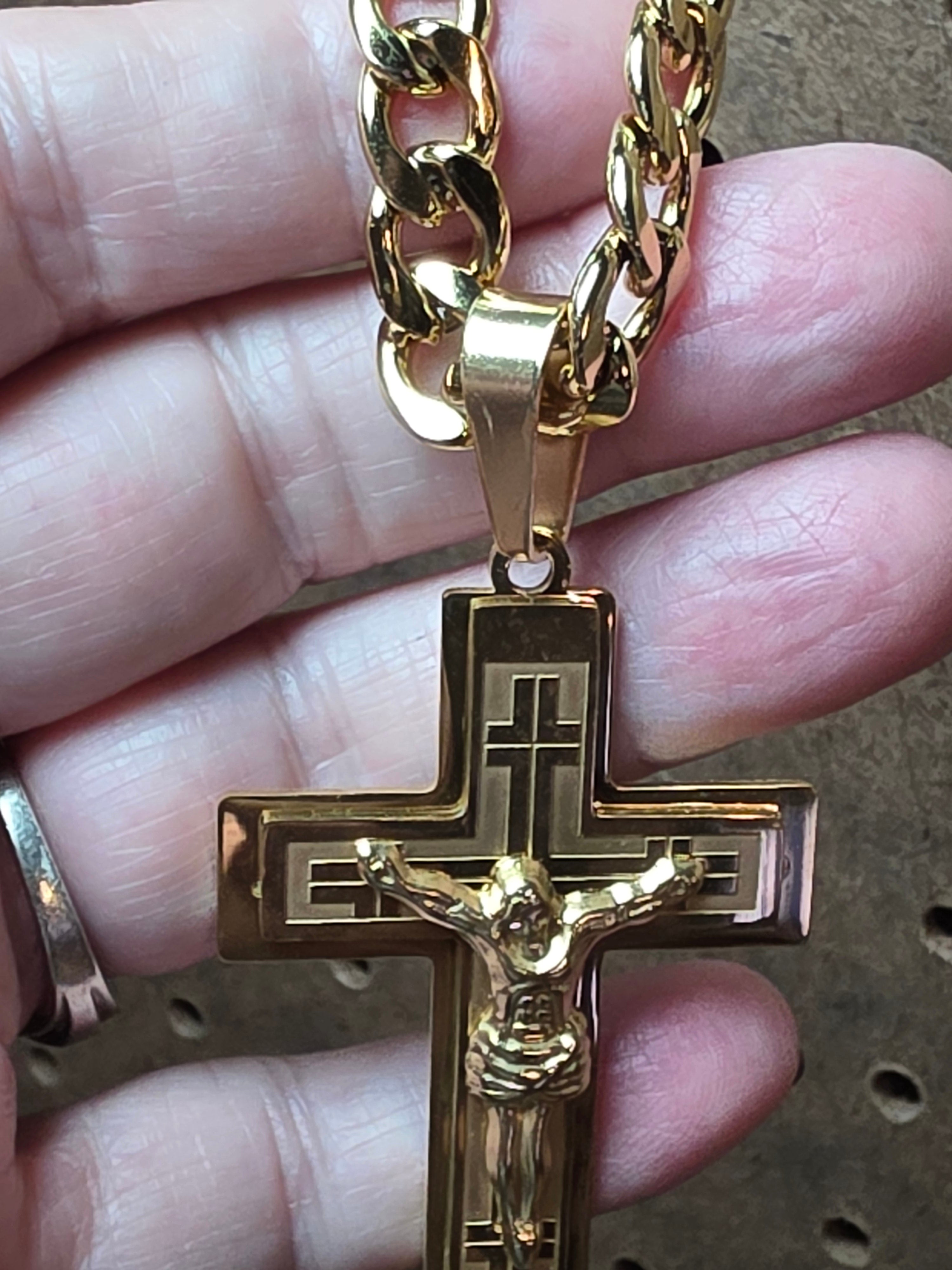 Gold Plated Stainless Steel Crucifixion with Chain