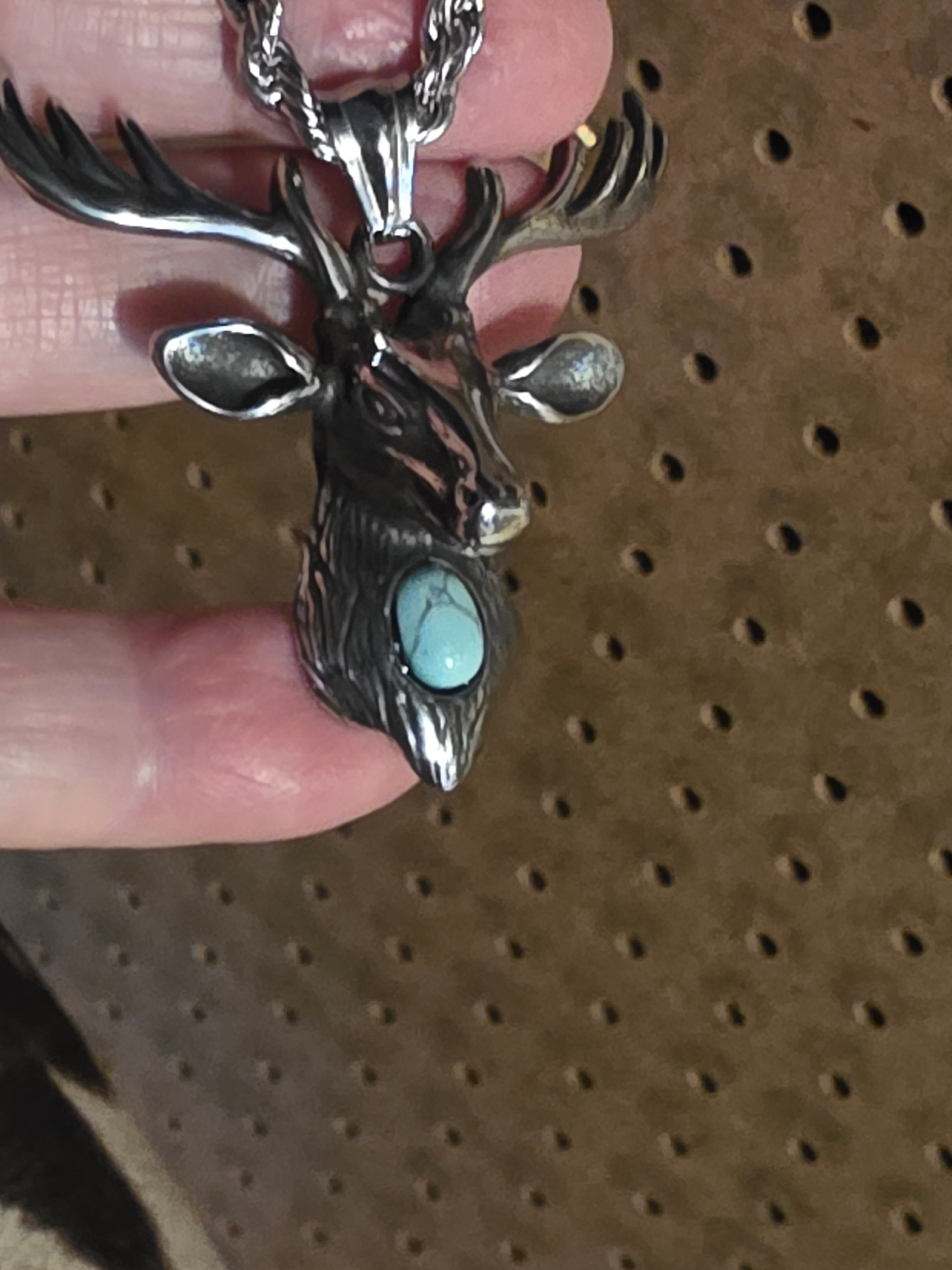 Stainless Steel Turquoise Deer Pendant with Chain