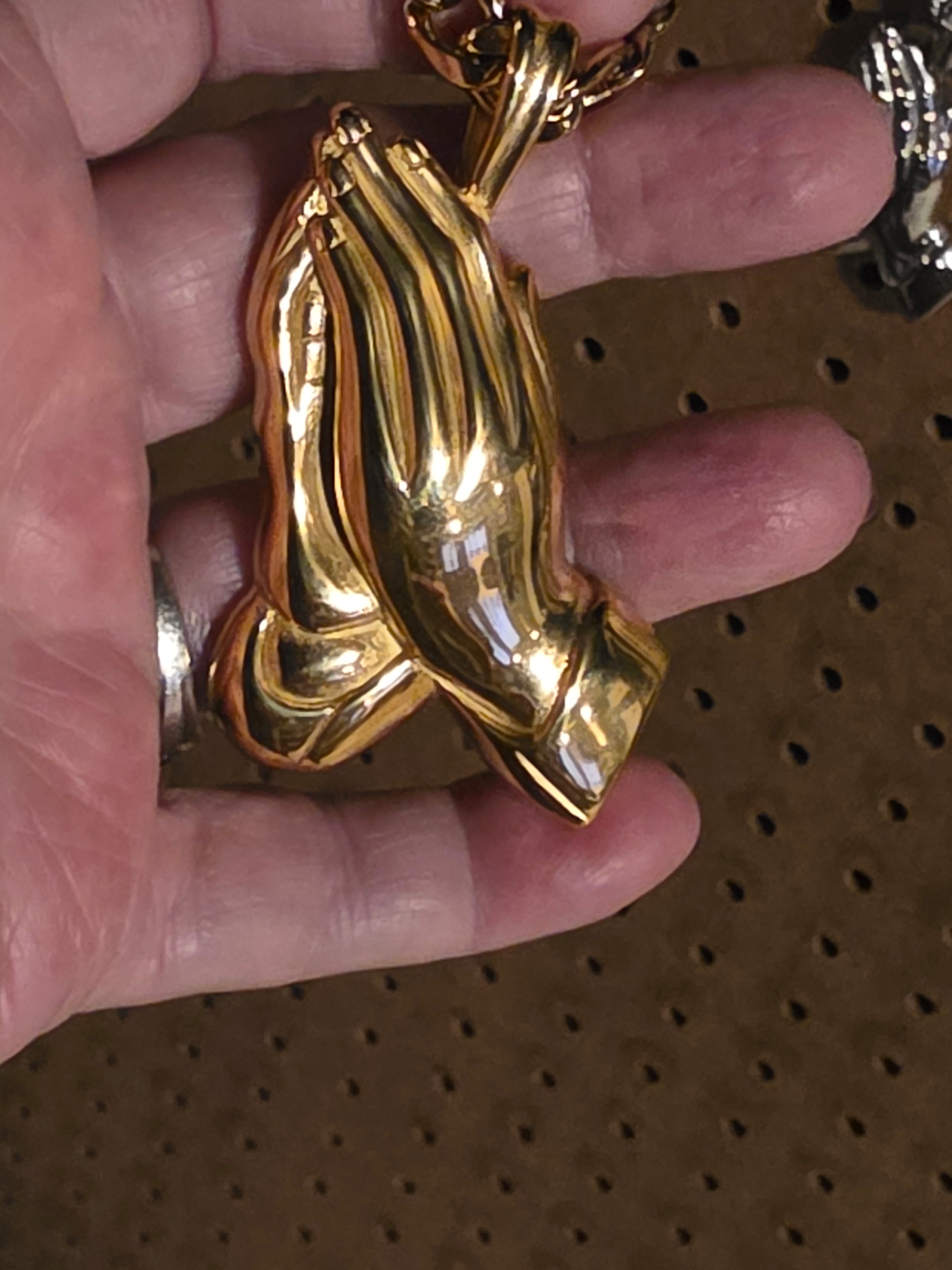 Stainless Steel Praying Hands with Gold Plated Chain