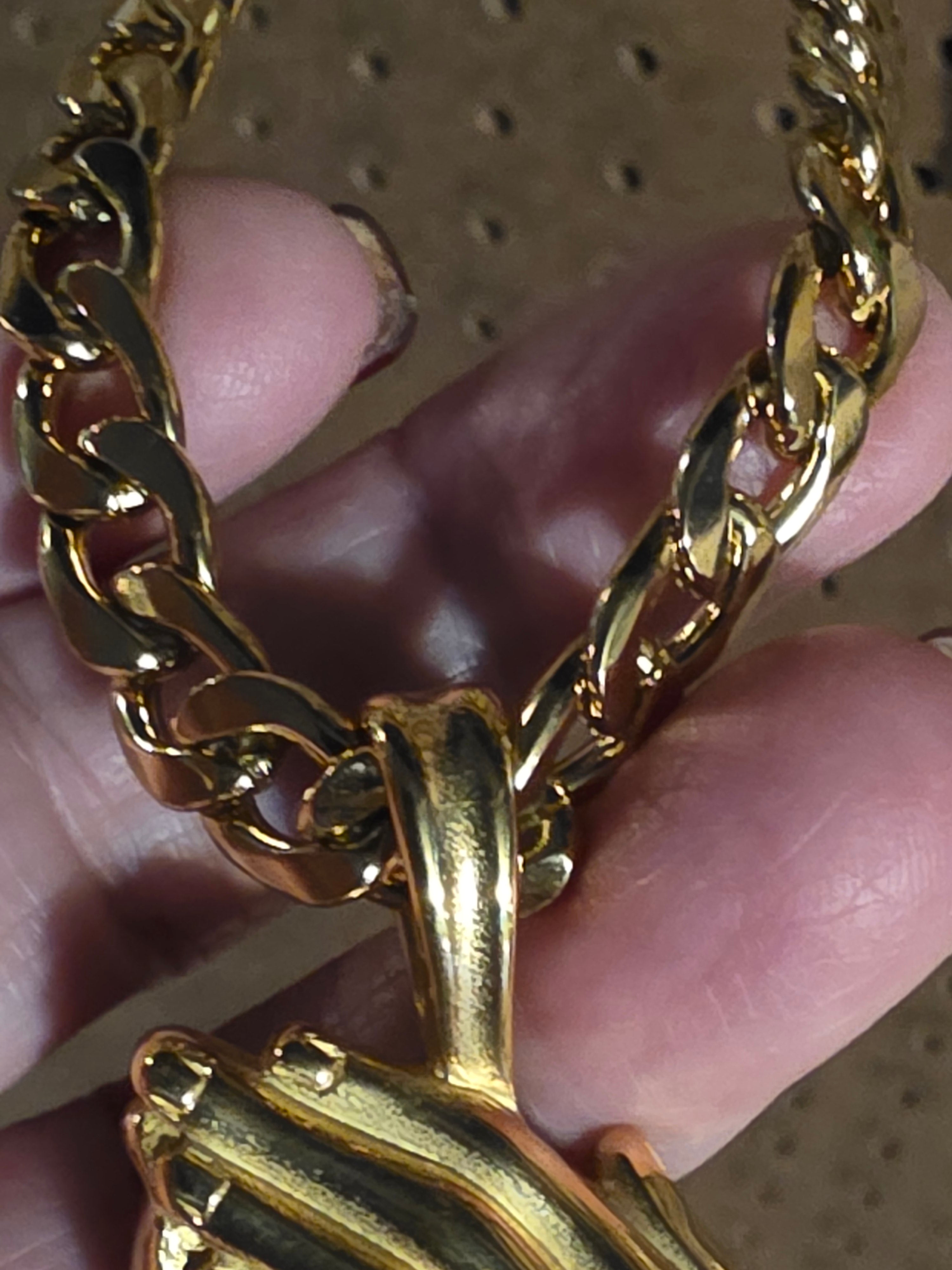 Stainless Steel Praying Hands with Gold Plated Chain