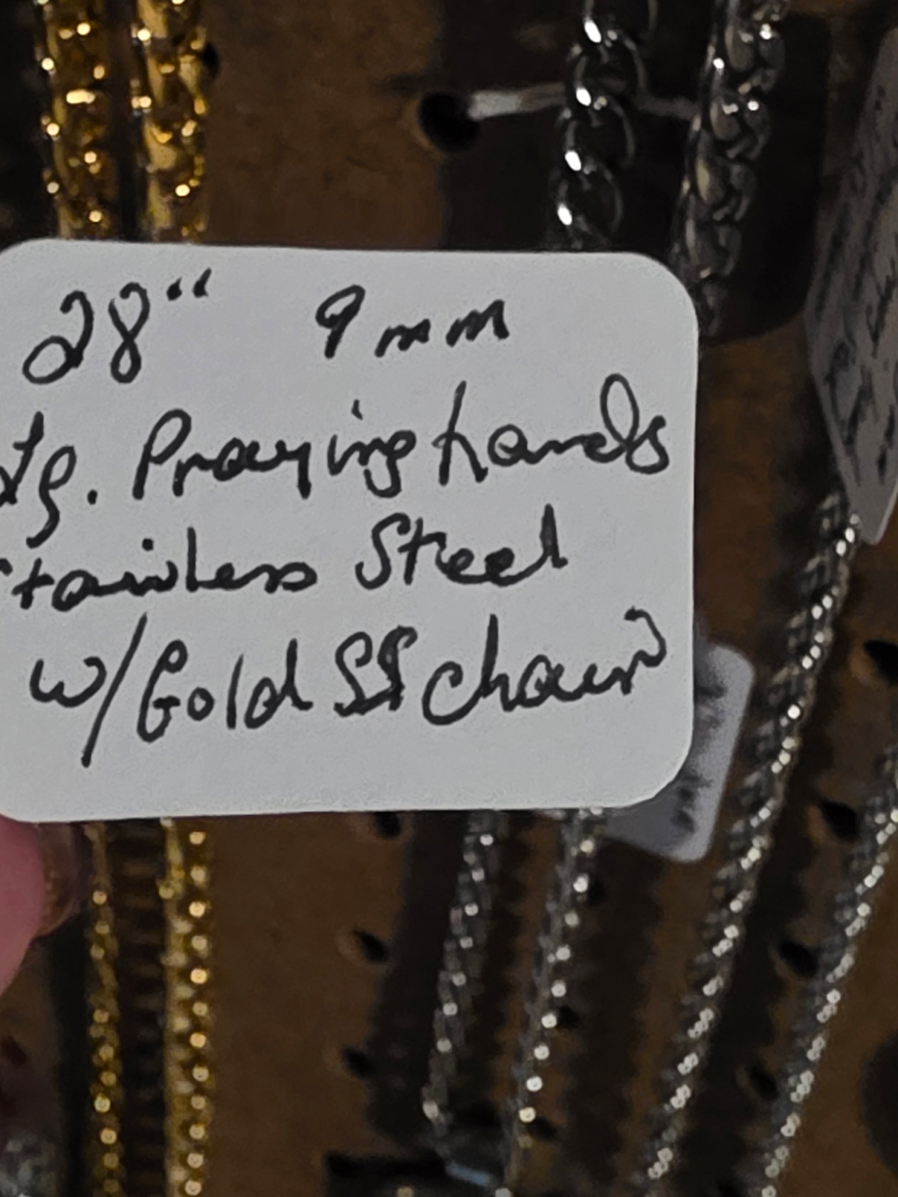 Stainless Steel Praying Hands with Gold Plated Chain