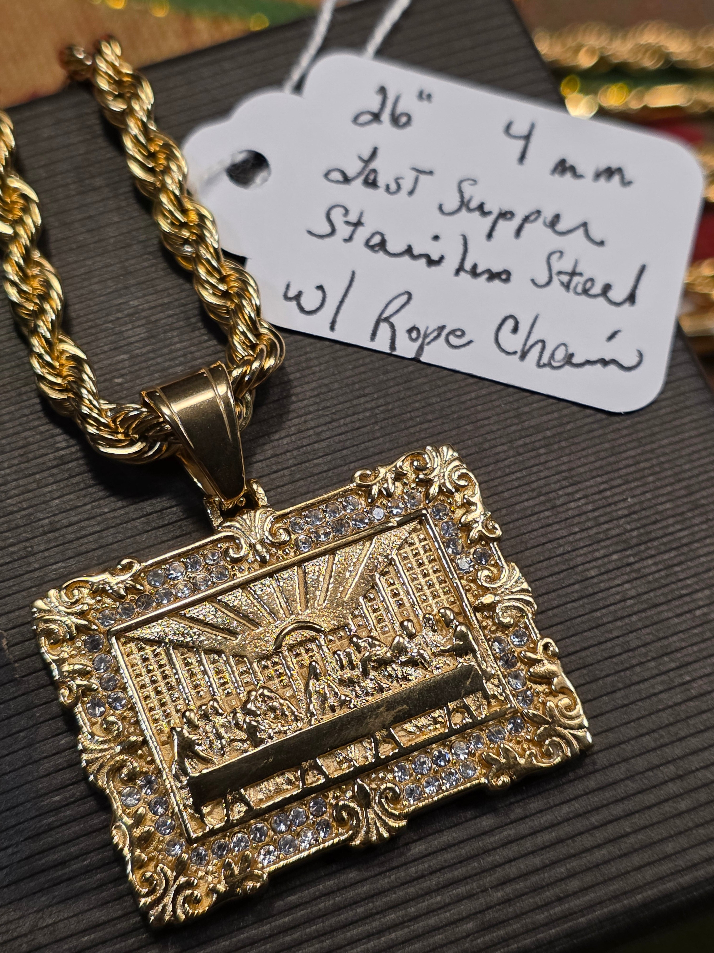 Gold Last Supper Pendant with Chain