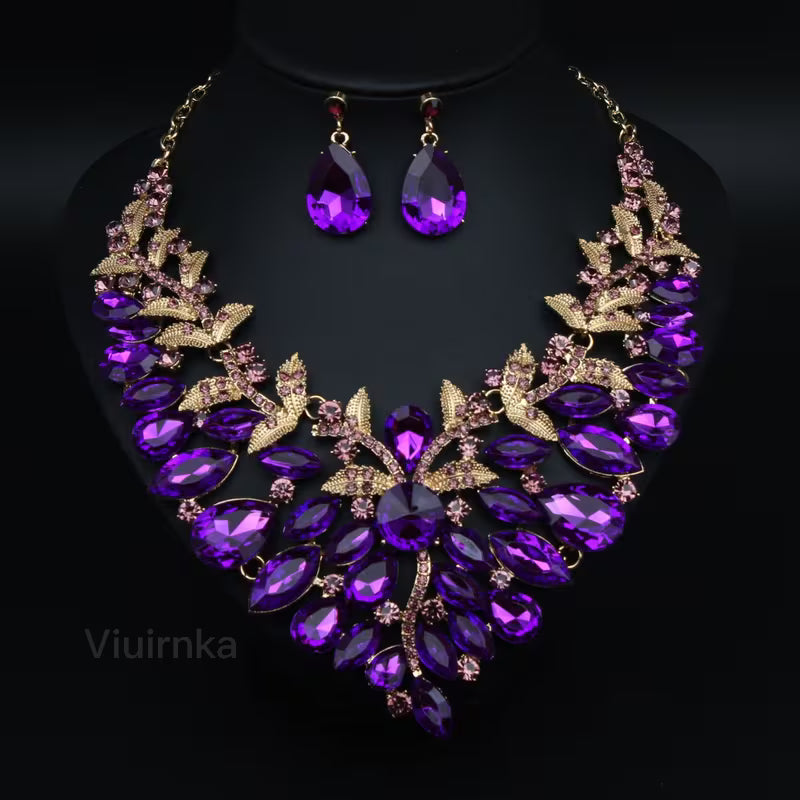 Purple Statement Jewelry Set — Imitation Necklace & Earrings for Women