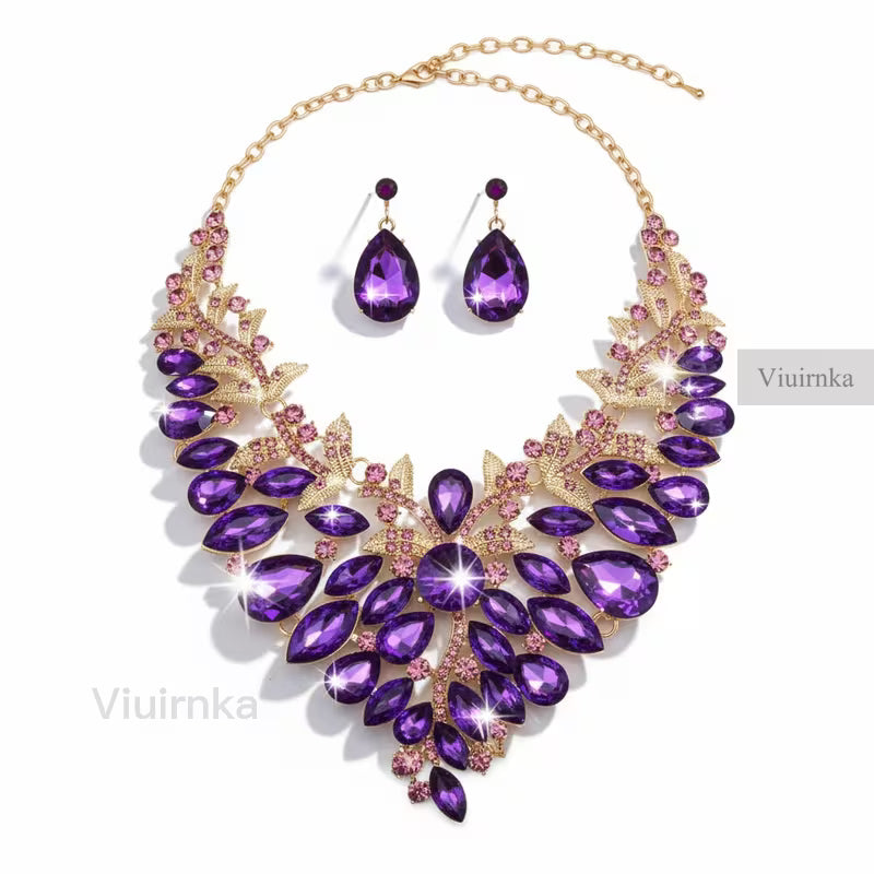 Purple Statement Jewelry Set — Imitation Necklace & Earrings for Women