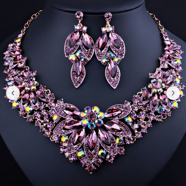 Crystal Jewelry Flower Necklace Accessory Set