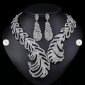 3pcs/set Luxurious Exaggerated Rhinestone Large Feather-Shaped Necklace + Earring Set