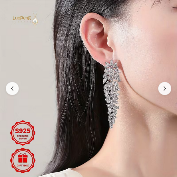 S925 Silver New Long Tassel Moissanite Earrings Earrings