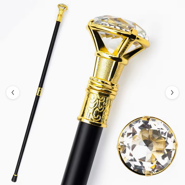 35.6 Inch White Diamond Golden Silvery SticK Cane