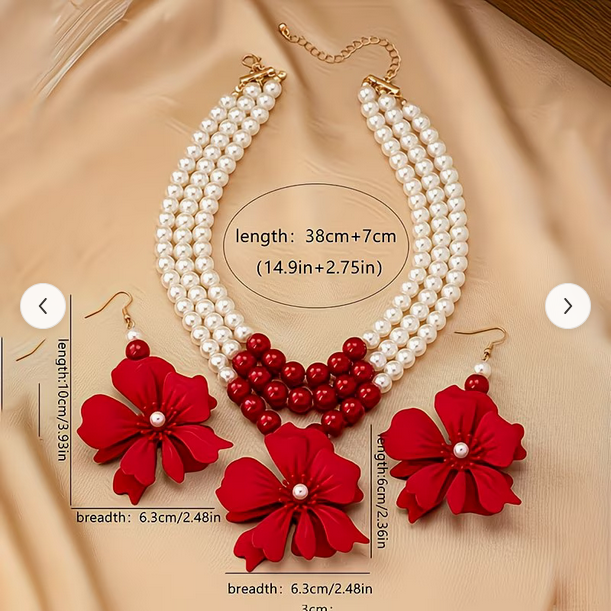 Multi-Layer Faux Pearl Necklace Adorned with a Floral Charm