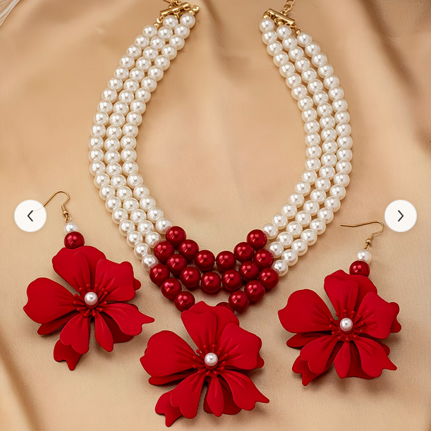 Multi-Layer Faux Pearl Necklace Adorned with a Floral Charm