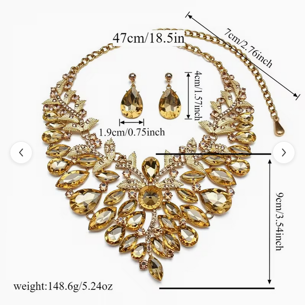 Golden Large Jewelry Set for Women - Statement Imitated Necklace and Earrings Set, Elegant Design, Perfect for Wedding Jewelry, Party, Prom Accessories, Bridesmaid Gifts, Anniversary, Birthday, Christmas, Formal Evening Fashion Jewelry