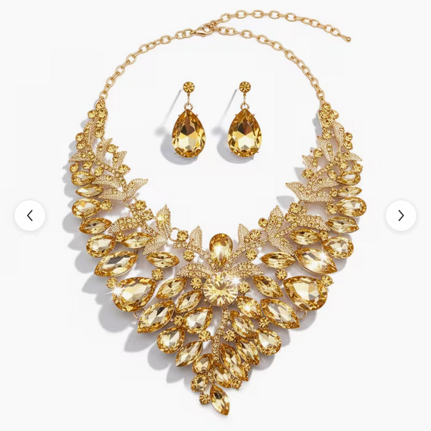 Golden Large Jewelry Set for Women - Statement Imitated Necklace and Earrings Set, Elegant Design, Perfect for Wedding Jewelry, Party, Prom Accessories, Bridesmaid Gifts, Anniversary, Birthday, Christmas, Formal Evening Fashion Jewelry