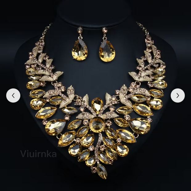 Golden Large Jewelry Set for Women - Statement Imitated Necklace and Earrings Set, Elegant Design, Perfect for Wedding Jewelry, Party, Prom Accessories, Bridesmaid Gifts, Anniversary, Birthday, Christmas, Formal Evening Fashion Jewelry