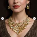 Golden Large Jewelry Set for Women - Statement Imitated Necklace and Earrings Set, Elegant Design, Perfect for Wedding Jewelry, Party, Prom Accessories, Bridesmaid Gifts, Anniversary, Birthday, Christmas, Formal Evening Fashion Jewelry