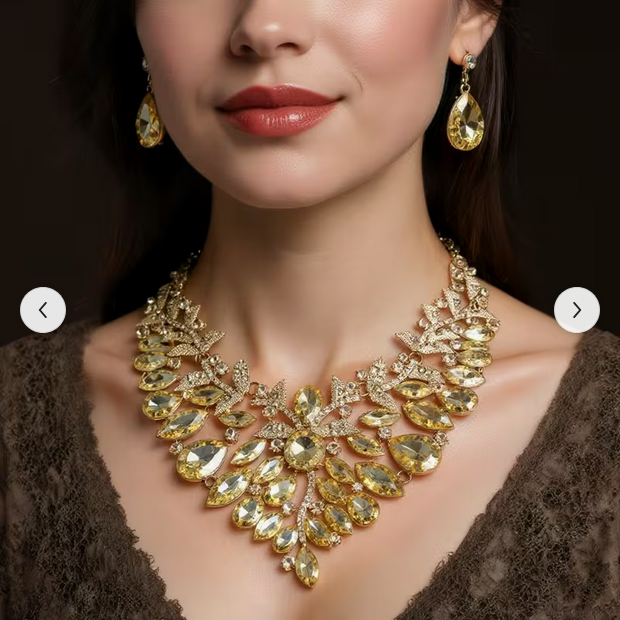 Golden Large Jewelry Set for Women - Statement Imitated Necklace and Earrings Set, Elegant Design, Perfect for Wedding Jewelry, Party, Prom Accessories, Bridesmaid Gifts, Anniversary, Birthday, Christmas, Formal Evening Fashion Jewelry