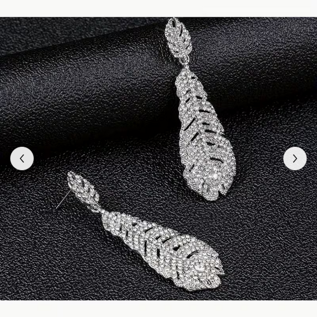 3pcs/set Luxurious Exaggerated Rhinestone Large Feather-Shaped Necklace + Earring Set