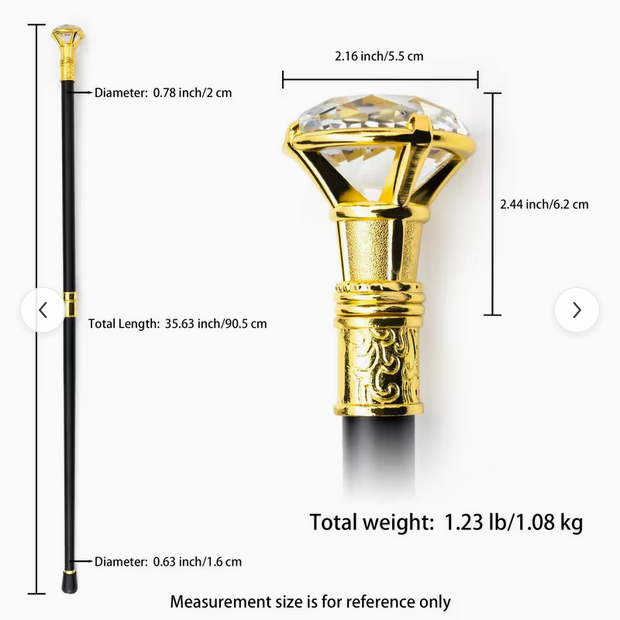 35.6 Inch White Diamond Golden Silvery SticK Cane