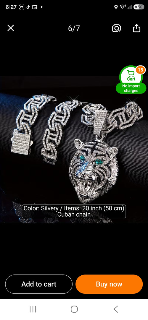 925 Silver Hip Hop 3D Moissanite Tiger Pendant