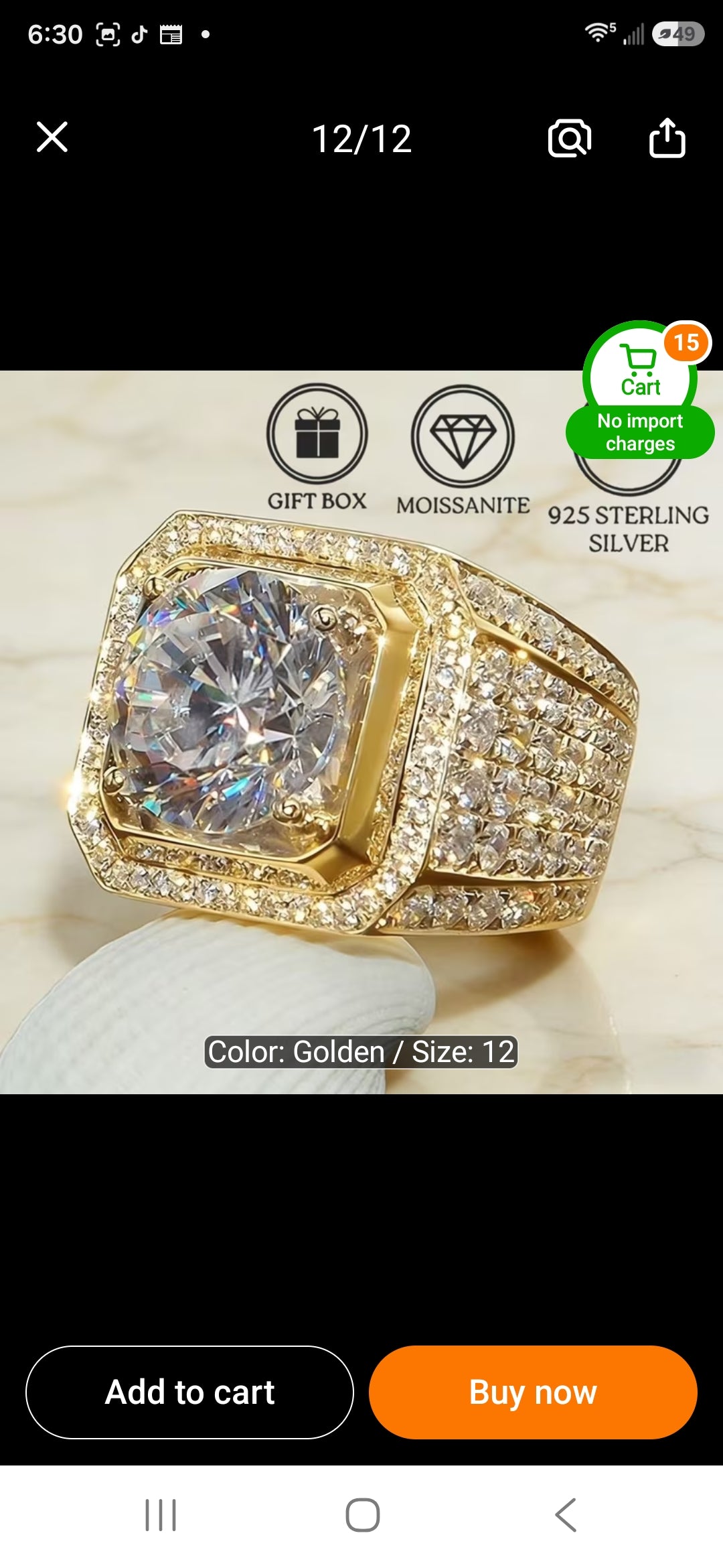 S925 Silvery Plated Luxury Light Oversized Moissanite Ring