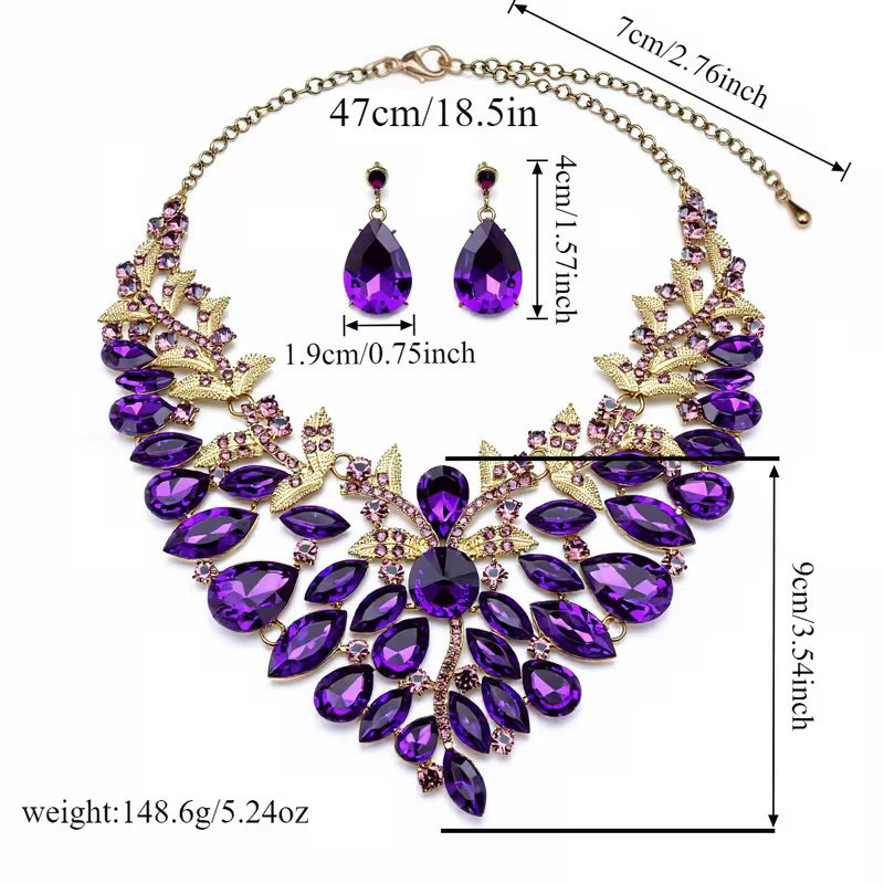 Purple Statement Jewelry Set — Imitation Necklace & Earrings for Women